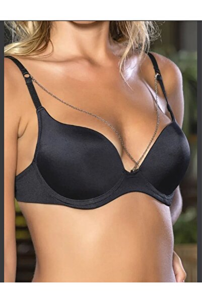 SİSİ Half Push-Up Bra with Black Chain Accessories Suitable for Daily Use