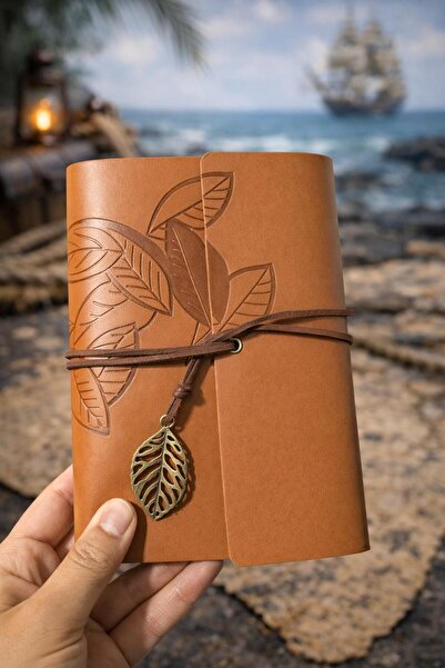 EMKSHOP Leaf Patterned Special Leather Notebook