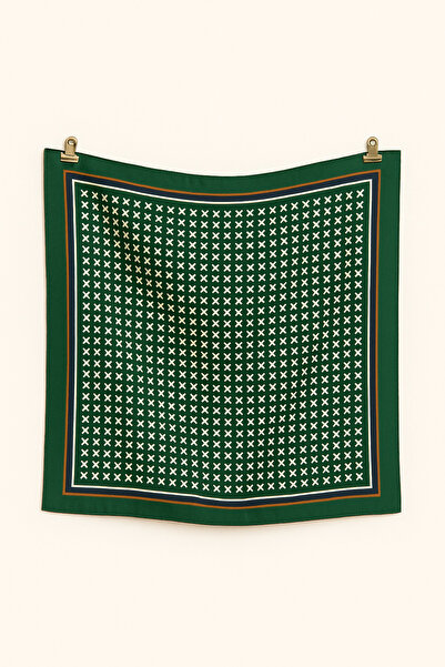 AGAPI Green Geometric Patterned Satin Scarf 50X50 cm – Silky Soft Women's Ban...