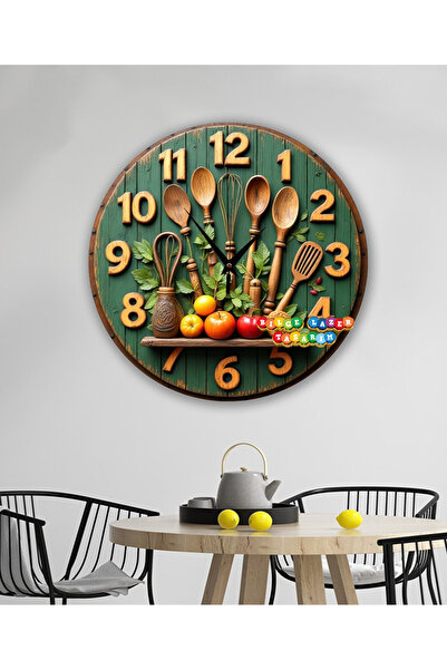 Bilge Lazer Bilge Ahşap RETRO TASARIM Dekoratif duvar Saati 2 D görünümlü ( k...