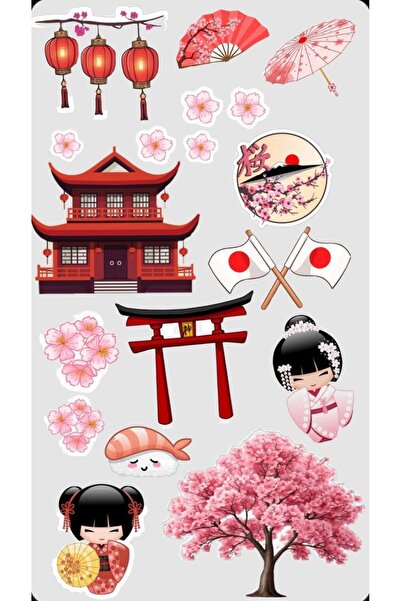 Limitless Design مجموعة ملصقات الثقافة اليابانية 22x30 سم - ساكورا، بوابة تور...