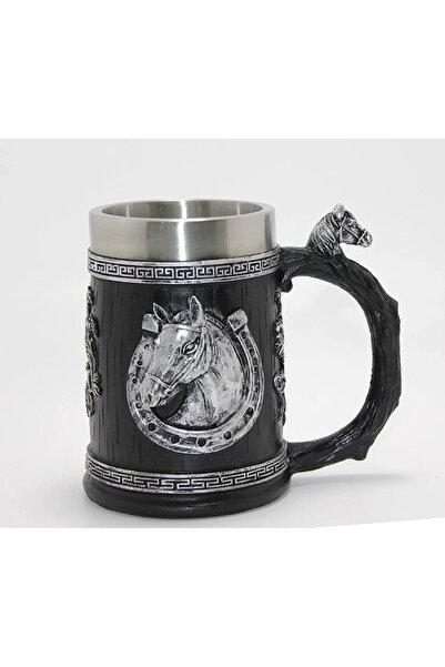 TeknoKapsül 3d embossed horse bust stainless steel mug - alk4475