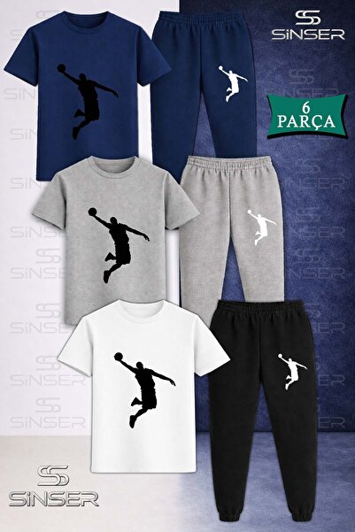 SS SİNSER Children's Unisex Basket Man Black 3-Piece T-Shirt Tracksuit Set