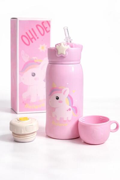 TERMOS for children with silicone straw, cute reindeer design, leak-proof lid...