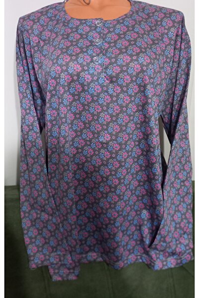 Anne بلوزة من القطن الممشط بطباعة ورقية بأكمام طويلة و3 أزرار