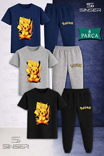 SS SİNSER Set de trening unisex pentru copii PIKHACU SARI TUVAL, 3 piese, tri...