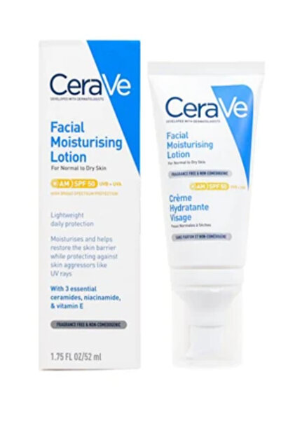 CeraVe لوشن مرطب للوجه AM بعامل حماية من الشمس SPF50 سعة 52 مل