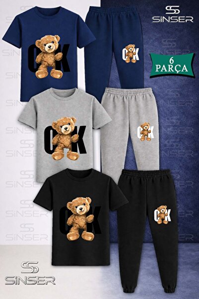 SS SİNSER Set de trening unisex pentru copii, 3 piese, cu imprimeu BEAR OK BLACK