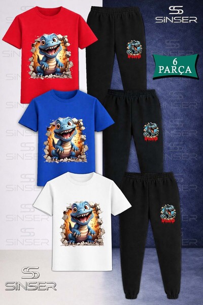 SS SİNSER Παιδικό Unisex Σετ φούτερ και μπλουζάκι 3 τεμαχίων DINOSAUR BLUE MA...