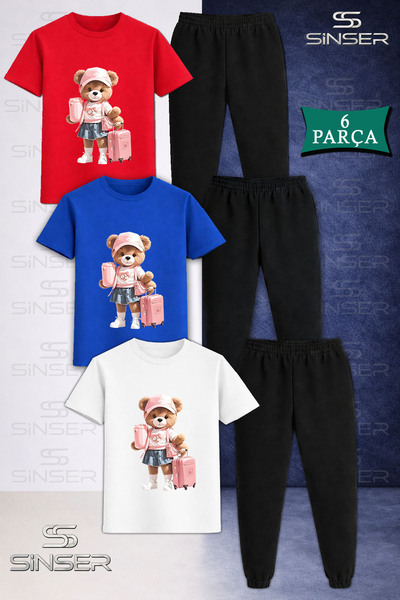 SS SİNSER Set de trening unisex pentru copii, cu tricou imprimat cu ursuleț ș...