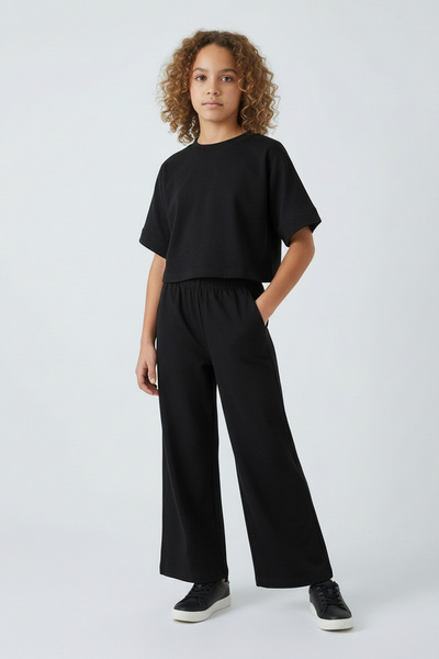 Colorinas Lumy Combed Cotton Girls' Wide-Leg Summer Trousers