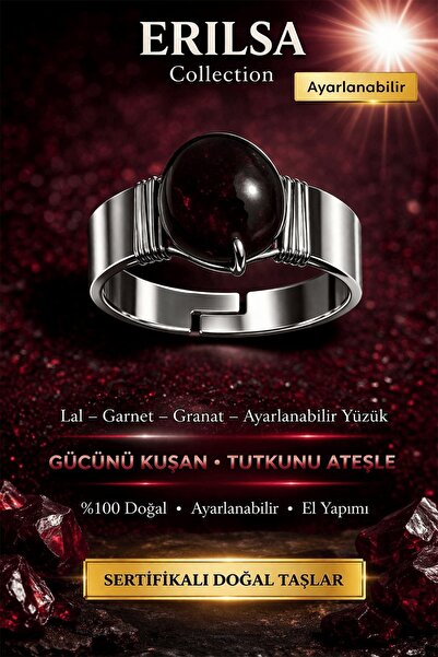 Erilsa Certified Lal Garnet Garnet Stone Ring Natural Gemstone Adjustable Han...