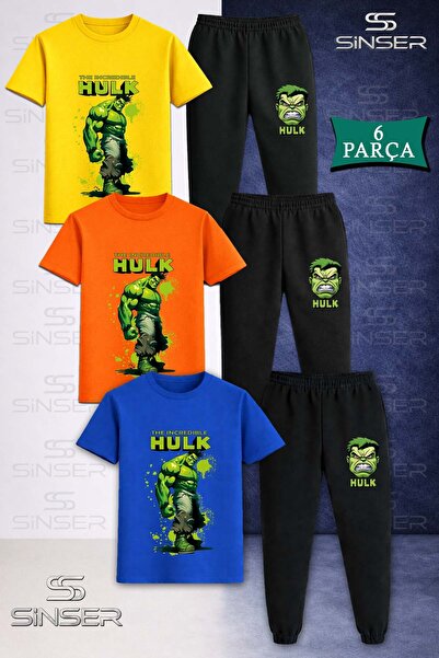SS SİNSER Children's Unisex Hulk Printed Painted Single 3-Piece T-Shirt and T...