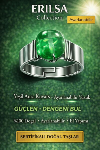 Erilsa Certified Green Aura Quartz Ring Natural Gemstone Adjustable Handmade ...