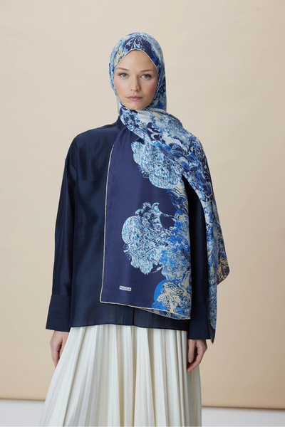 Maisa شال توفانا قطن حرير 70*190 سم - أزرق