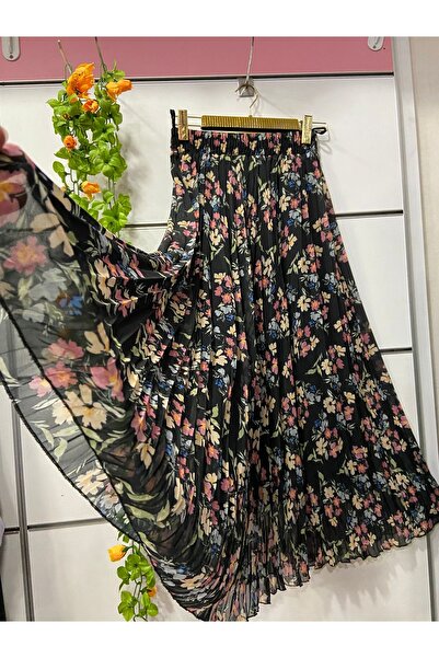 edu collection Patterned Chiffon Bohe Bell Skirt with Lining