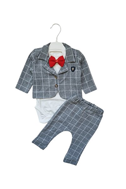 Miniworld Baby Costum elegant de botez baieti, bumbac 100%, 3 piese, imprimeu...