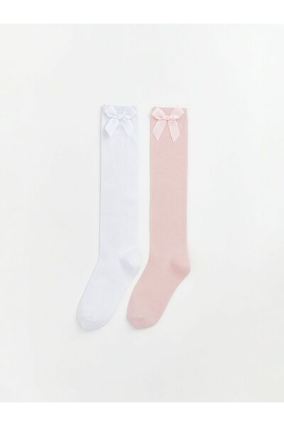 LC Waikiki Girls' 2-Piece Knee-Length Socks with Bow Detail