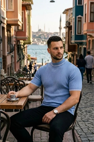 DRESSIFY WOMEN’S FASHION Men's Ribbed Knitwear Woven Short Sleeve T-Shirt Hal...