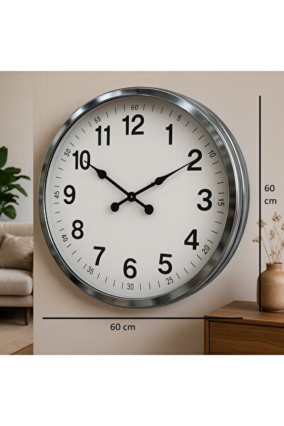 ForWhat 60cm Chrome Metal Elegant Wall Clock for Office Home Office Gift