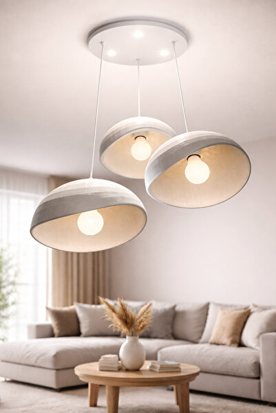 MarsCrafts Beton Görünüm 3 Lü Sarkıt Avize ( Spot Aydınlatmalı ) Ampül Hediyedir