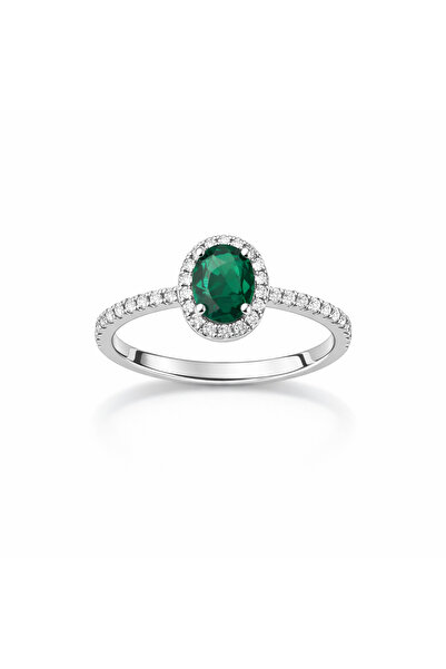 KLAZOJEWELRY 925 Ayar Gümüş Üzeri Rodyum Kaplama Modern Zümrüt Tektaş Yüzük