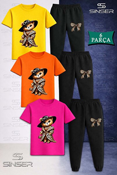 SS SİNSER Παιδικό Unisex Σετ φούτερ και μπλουζάκι 3 τεμαχίων με σχέδιο αρκουδ...