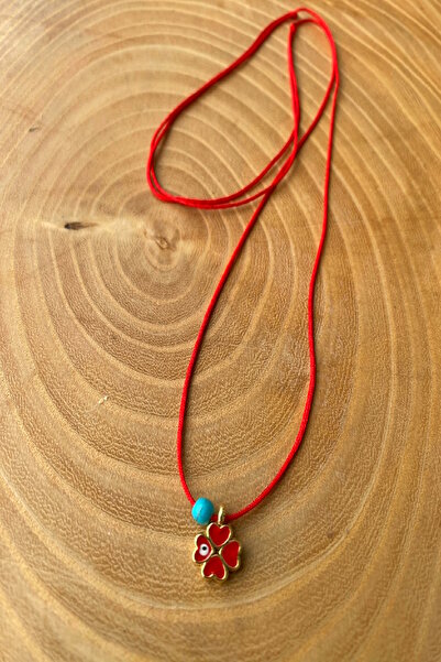 Shepidi Red String Clover Object Necklace for Luck and Abundance