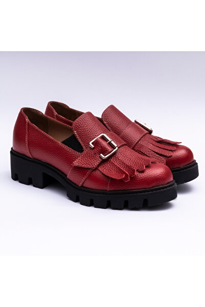 VAGAM Women's Genuine Leather Shoes Red Loafers