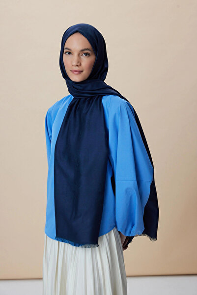 Maisa Jade Modal Silk Jacquard Shawl 70*200 cm - Dark Blue