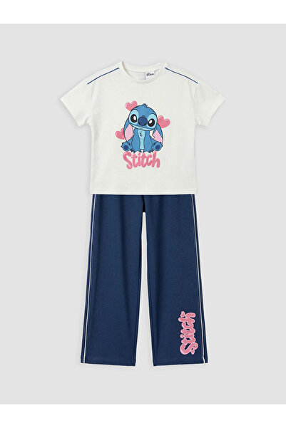 LC Waikiki Σετ φόρμας για κορίτσια με στάμπα Ecru Lilo & Stitch