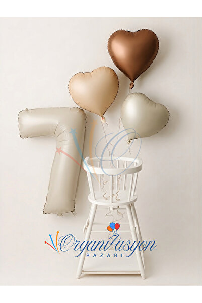 Organizasyon Pazarı 7 Years Old Balloon Retro Beige Cream Coffee Heart Balloo...