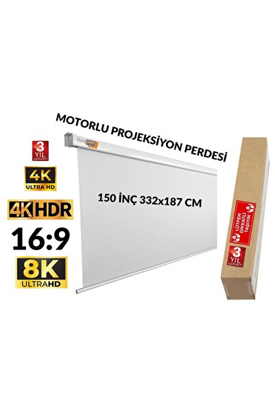 332 x 187 Motorlu Projeksiyon Perdesi 4K 8K 16:9 Format