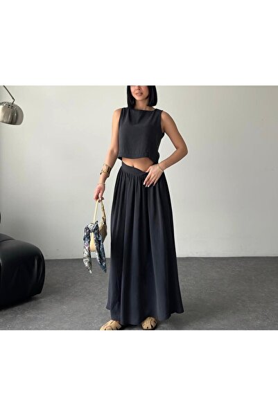 SUYA US WEAR Women's Modal Fabric Crop Blouse - High Waist Long Skirt Two-Pie...