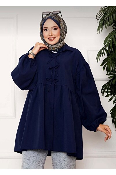 KEVRA Balloon Sleeve Bow Tie Detail Shirt