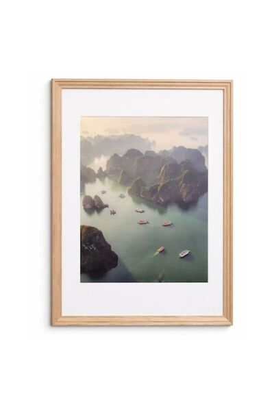 OEM Tablou decorativ înrămat, Peisaj natural cu lac și munți, Stil modern rel...