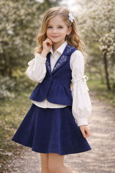 Little Baby Κοριτσίστικο Γιλέκο με Κέντημα, Φούστα & Πουκάμισο, Σετ 3 τεμαχίω...