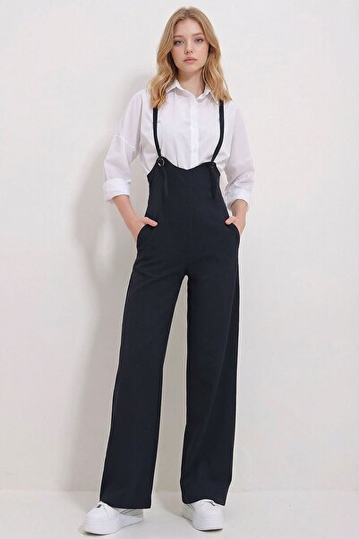 bacc Navy Blue Double Pocket Strap Lycra Salopet Jumpsuit
