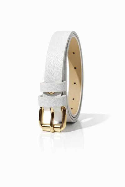 ELVEA Women's Black Faux Leather Thin Belt with Gold Buckle