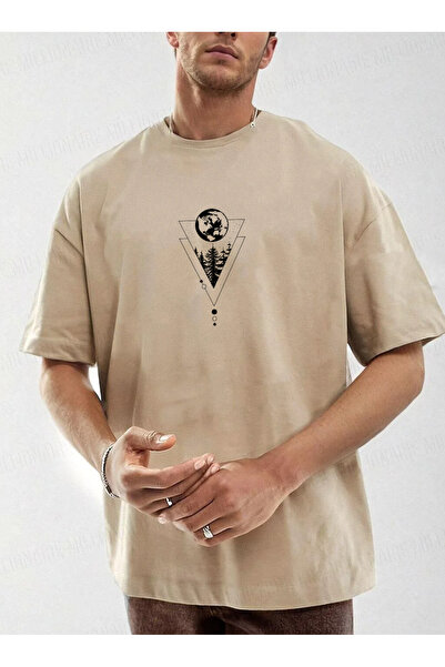 SUNFREE تيشيرت رجالي أساسي بأكمام قصيرة وياقة دائرية مطبوع عليه شجرة هندسية