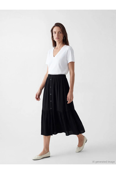LC Waikiki Lcw Grace Black Textured Skirt with Elastic Waist