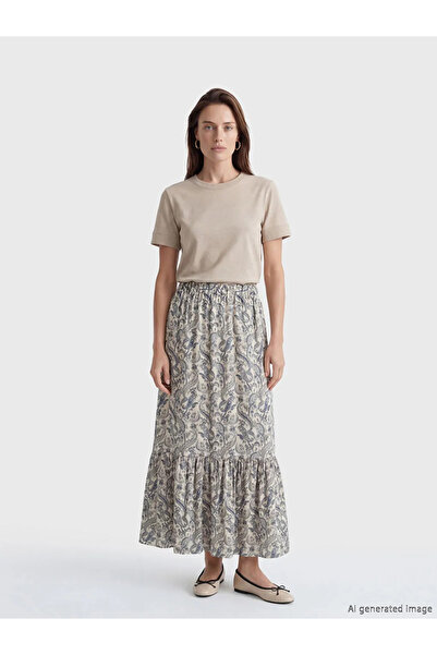 LC Waikiki Lcw Grace Ecru Elastic Waist Patterned Ruffle Skirt
