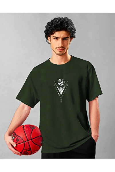 SUNFREE تيشيرت رجالي أساسي بأكمام قصيرة وياقة دائرية مطبوع عليه شجرة هندسية