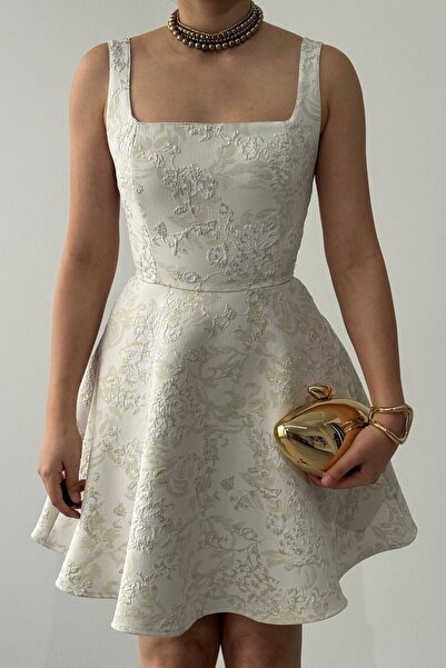 LOKADI Poles Square Collar Jacquard Princess Model Mini Dress