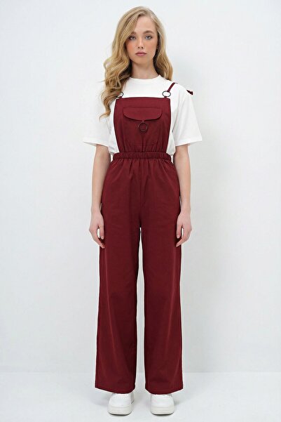 bacc Burgundy Aerobin Salopet Trousers with Front Pockets and Strap Ring Detail