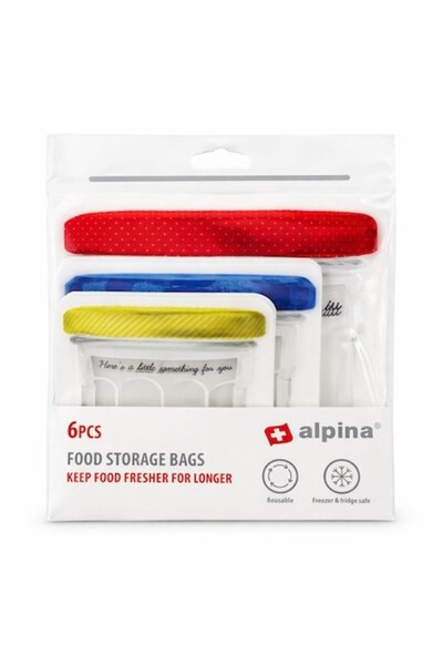 Alpina Set of 6 Reusable Food Bags with Zipper for Storage and Freezing