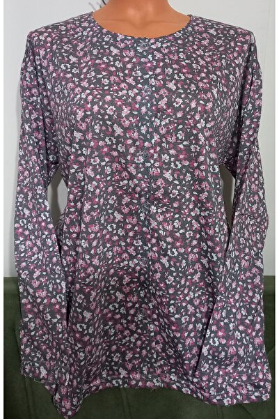 Anne بلوزة من القطن الممشط بطباعة ورقية بأكمام طويلة وأزرار أمامية متعددة الأ...