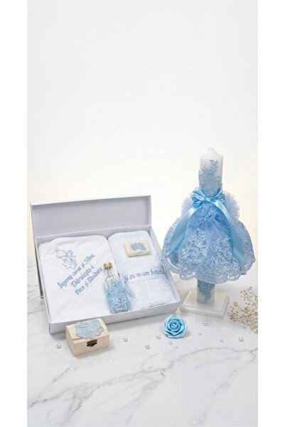 MASSIBEBE Set Complet Trusou Botez și Lumânare Decorată, Dantelă Premium, 6 P...