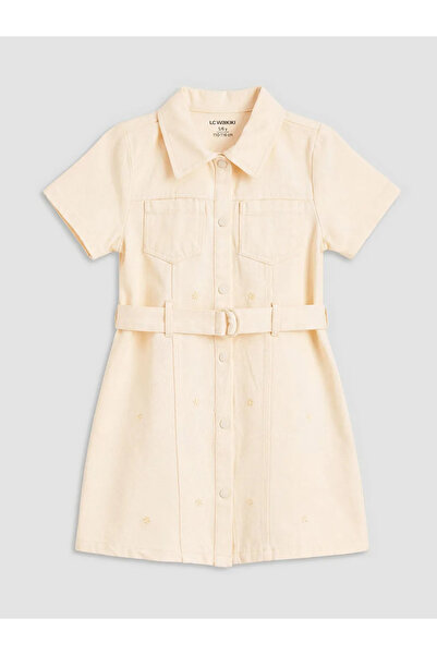 LC Waikiki LCW Παιδικό Κίτρινο Φόρεμα με Ζώνη για Κορίτσια
