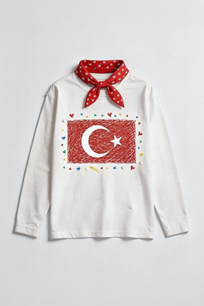 Perendi Tricou cu mânecă lungă pentru fete, cu imprimeu steagul turcesc – Cad...